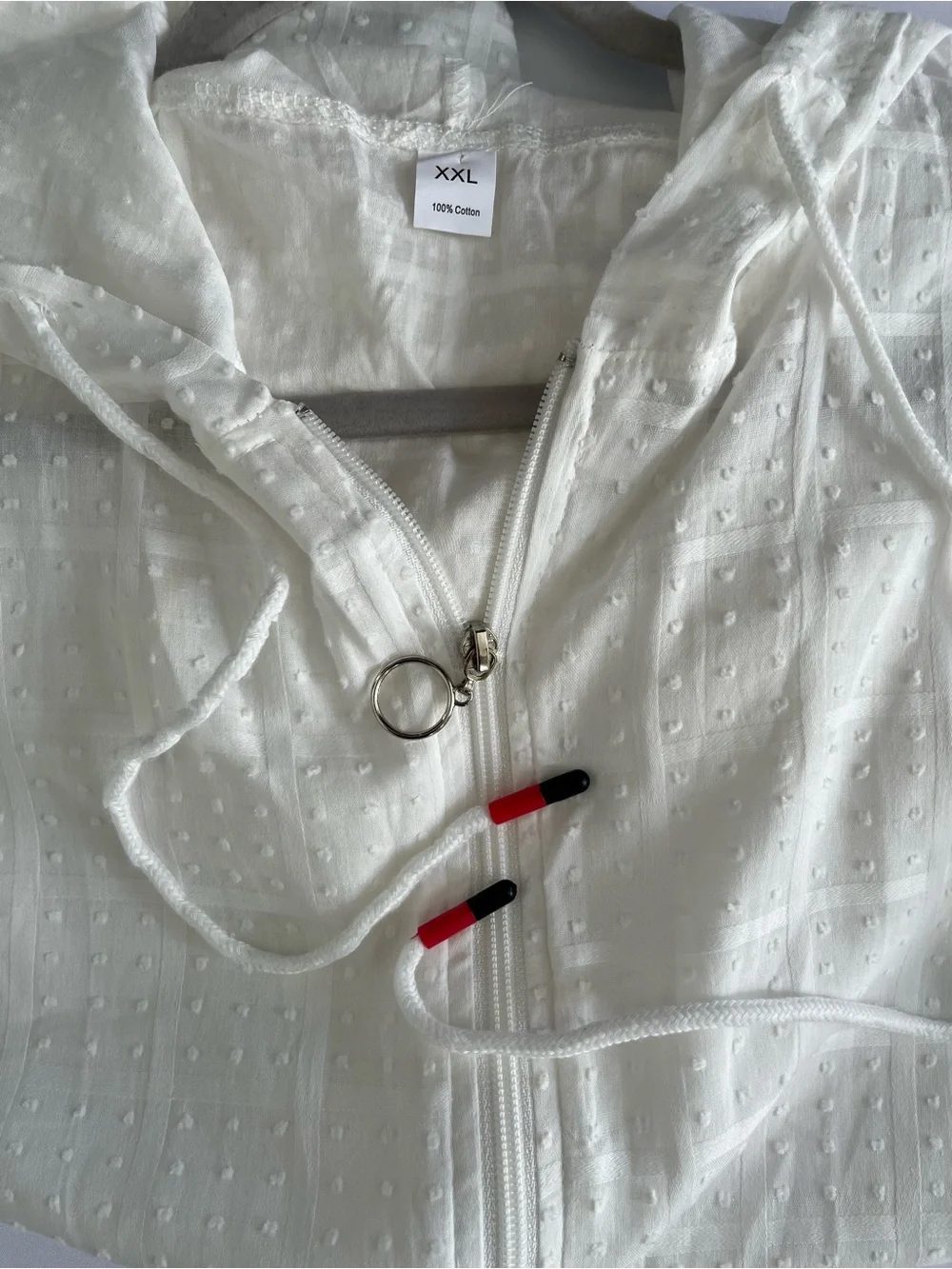 Women’s White Sleeveless Hooded Zip Up‎ Top XXL Cotton Swiss Dot Casual